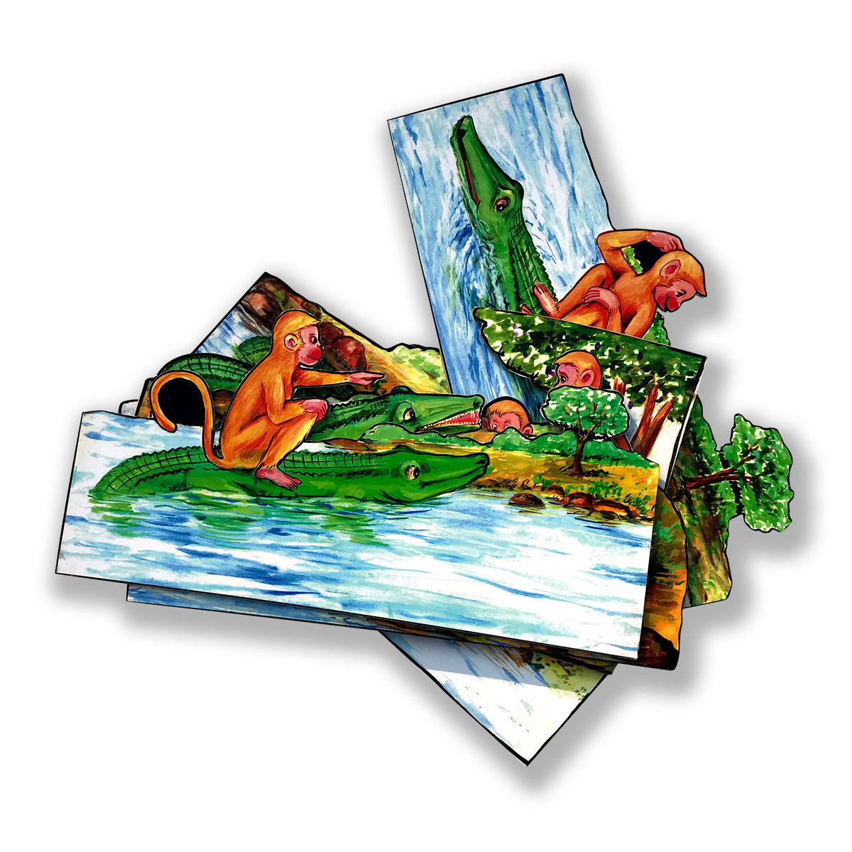 Monkey and Crocodile - Flash Card Story Cut-outs