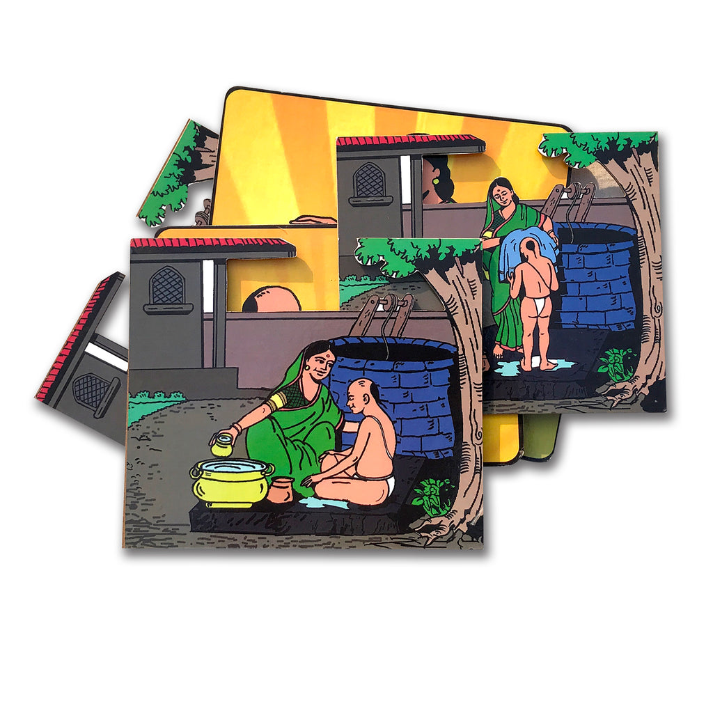 Shyamchi Aai story cut-out scenes of village home life